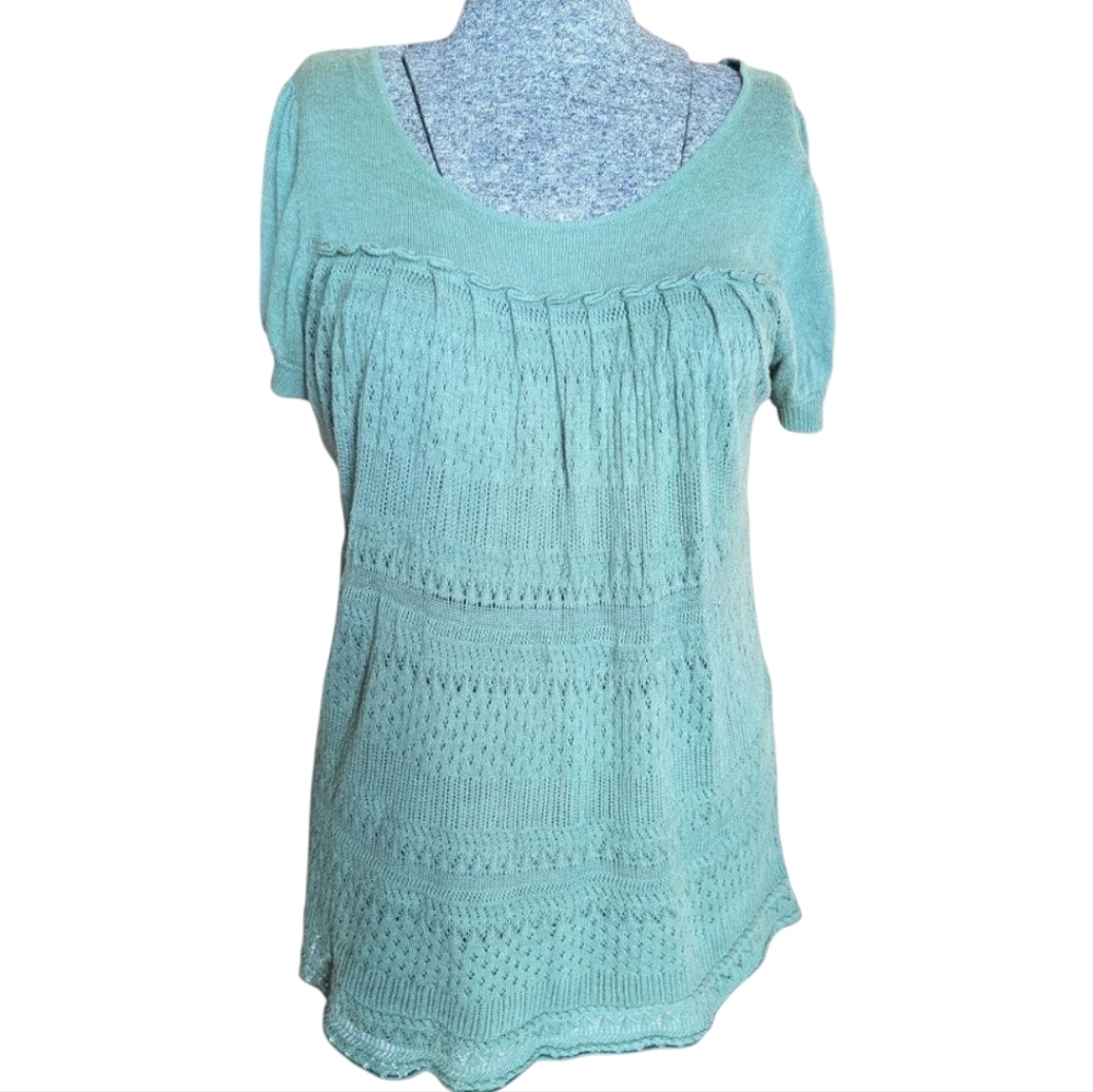 Flounce TBD Green Knit Tunic Top, The Sweater that Has It All Sz L